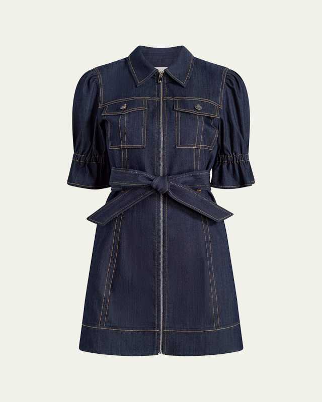 Holly Denim Puff-Sleeve Mini Dress